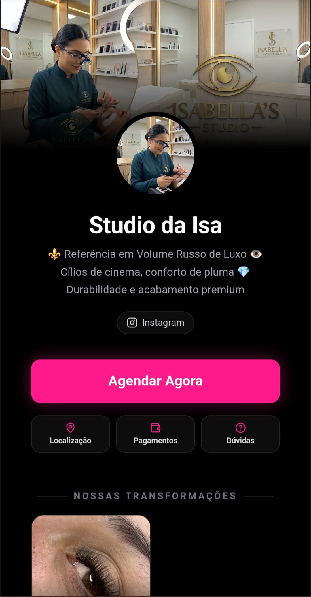 Página de agendamento da profissional